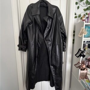 Black Faux Leather Trench Coat